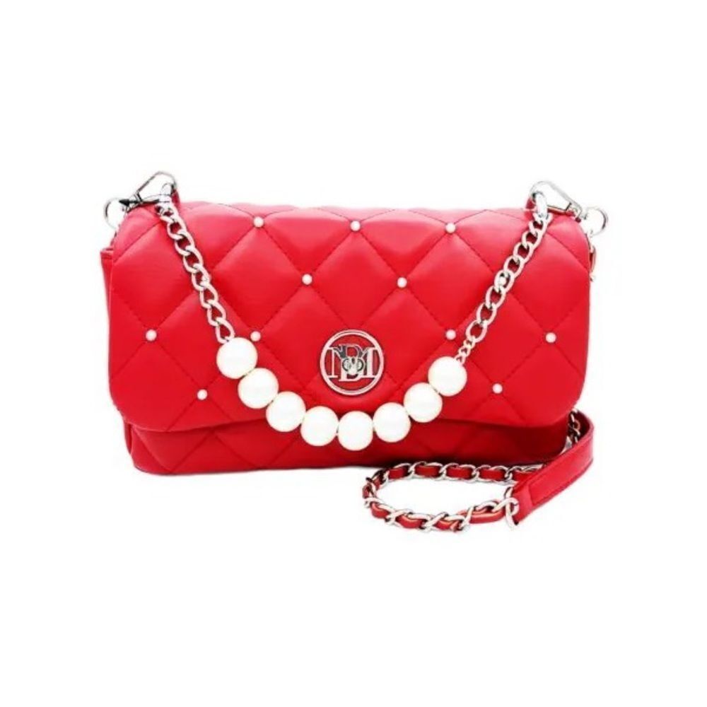 NWT Red Badgely Mischka Quilted Faux Leather & Faux Pearl Bag